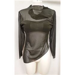 PEEKABOO 3PC WOMENS BLACK SHEER LONG SLEEVE SHIRT,
