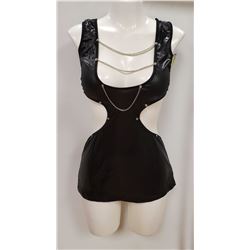 PEEKABOO 2PC WOMENS BLACK METALLIC & CHAIN