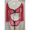 Image 2 : PEEKABOO 2PC WOMENS HOT PINK SHEER & BLACK
