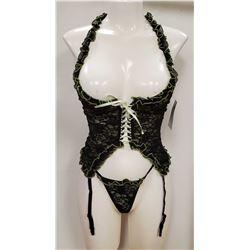 PEEKABOO 2PC WOMENS BLACK LACE & GREEN
