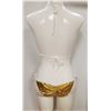 Image 2 : PEEKABOO 2PC WOMENS GOLD & WHITE LACE UP BIKINI.