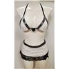 Image 1 : PEEKABOO 3PC WOMENS WHITE/ BLACK LACE & SILVER