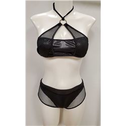 PEEKABOO 3PC WOMENS BLACK FISH NET BIKINI W/