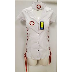 PEEKABOO 3PC WOMENS COSTUME; WHITE & RED NURSE