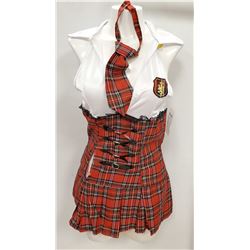 PEEKABOO 3PC WOMENS COSTUME; RED PLAID & WHITE