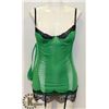 Image 1 : WOMENS 2PC GREEN W/ BLACK LACE BUSTIER INTIMATE
