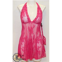FANTASY LINGERIE WOMENS 2PC HOT PINK LACE HALTER