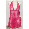 Image 1 : FANTASY LINGERIE WOMENS 2PC HOT PINK LACE HALTER