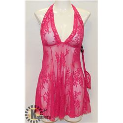 FANTASY LINGERIE WOMENS 2PC HOT PINK LACE HALTER
