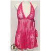 Image 1 : FANTASY LINGERIE WOMENS 2PC HOT PINK LACE HALTER