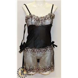 WOMENS 2PC SHEER BLACK & BROWN/ WHITE