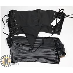 PEECABOO 3PC WOMENS BLACK LEATHER LIKE BUSTIER,