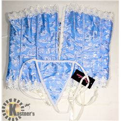 PEECABOO 2PC WOMENS BABY BLUE/ SILVER & WHITE LACE