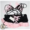 Image 1 : PEECABOO 2PC WOMENS BLACK & BABY PINK LACE UP