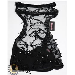 PEECABOO 1PC WOMENS SHEER BLACK & SEQUINS ADULT