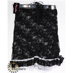 PEECABOO 2PC WOMENS BLACK LACE & SHEER WHITE