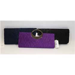 BUNDLE OF 3 WOMENS COCKTAIL CLUTCH PURSES;