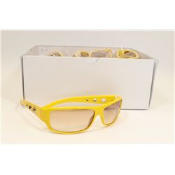 TRAY OF 12 DESIGNER STYLE SUNGLASSES; YELLOW