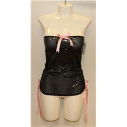 PEECABOO 1PC WOMENS BLACK SEQUINS/ BABY PINK BOW