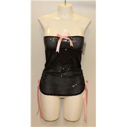 PEECABOO 1PC WOMENS BLACK SEQUINS/ BABY PINK BOW