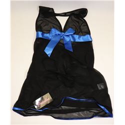 PEECABOO 2PC WOMENS BLACK SHEER & BLUE SATIN STYLE