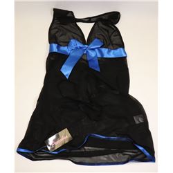 PEECABOO 2PC WOMENS BLACK SHEER & BLUE SATIN STYLE