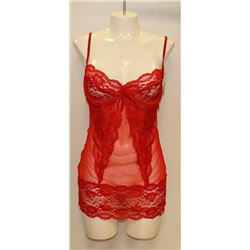 PEECABOO 2PC WOMENS RED SHEER & LACE INTIMATE