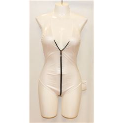 PEECABOO 1PC WOMENS WHITE W/ BLACK ZIP UP, HALTER
