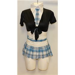PEECABOO 3PC WOMENS COSTUME; BLUE /WHITE PLAID