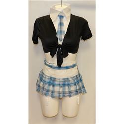 PEECABOO 3PC WOMENS COSTUME; BLUE /WHITE PLAID