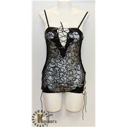 PEECABOO 2PC WOMENS BLACK LACE & LEATHER STYLE