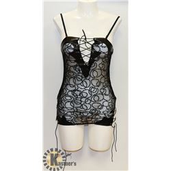 PEECABOO 2PC WOMENS BLACK LACE & LEATHER STYLE