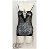 Image 1 : PEECABOO 2PC WOMENS BLACK LACE & LEATHER STYLE