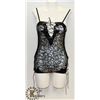 Image 1 : PEECABOO 2PC WOMENS BLACK LACE & LEATHER STYLE