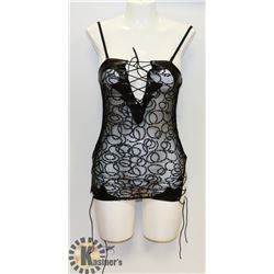 PEECABOO 2PC WOMENS BLACK LACE & LEATHER STYLE