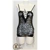 Image 1 : PEECABOO 2PC WOMENS BLACK LACE & LEATHER STYLE