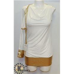 PEECABOO 2PC WOMENS GOLD & WHITE SINGLE SLEEVE