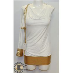 PEECABOO 2PC WOMENS GOLD & WHITE SINGLE SLEEVE