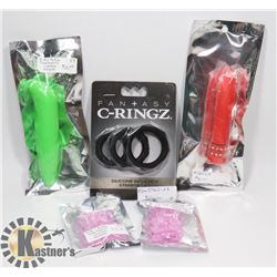 SMALL BAG OF ASSORTED VIBRATORS/ COCK RINGS &