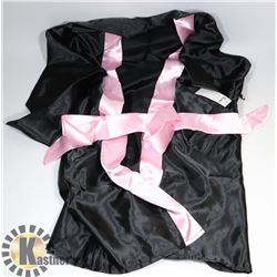 WOMENS PEECABOO BLACK & BABY PINK SATIN STYLE ROBE