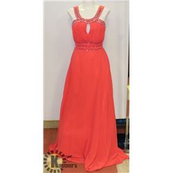 CORAL  EMPIRE WAIST A LINE DRESS WITH PLEATED/