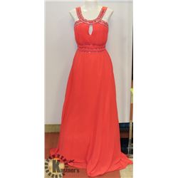 CORAL  EMPIRE WAIST A LINE DRESS WITH PLEATED/