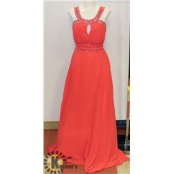 CORAL  EMPIRE WAIST A LINE DRESS WITH PLEATED/