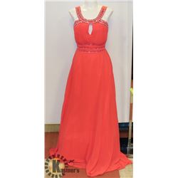 CORAL  EMPIRE WAIST A LINE DRESS WITH PLEATED/