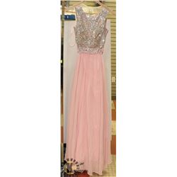 SILVER & BABY PINK A- LINE FORMAL DRESS W/ CHIFFON