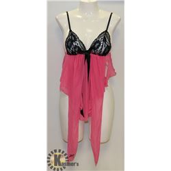 PEECABOO 2PC WOMENS HOT PINK & BLACK INTIMATE