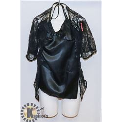 PEECABOO 4PC WOMENS BLACK LACE & SATIN STYLE