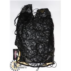 PEECABOO 2PC WOMENS BLACK LACE & LEATHER STYLE