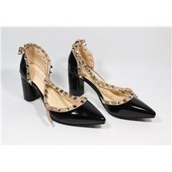 FASHION WOMENS BLACK & BLUSH GOLD STUDDED STRAP