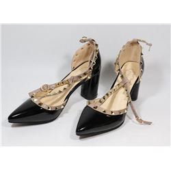 FASHION WOMENS BLACK & BLUSH GOLD STUDDED STRAP